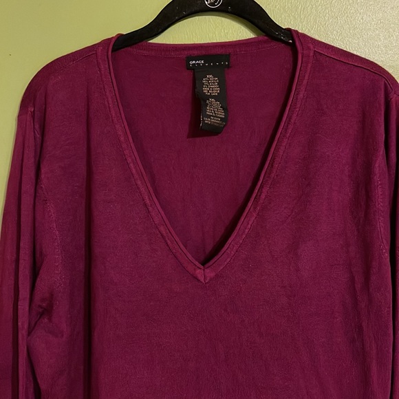 Grace Elements Burgundy Light V Neck Sweater Size XXL - Picture 2 of 5